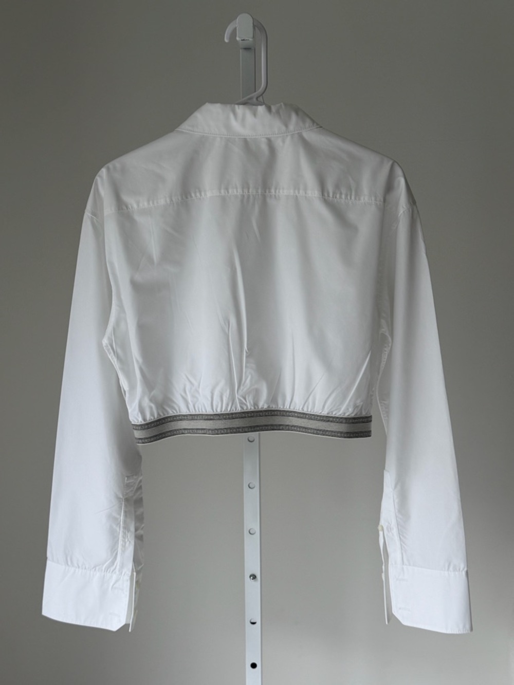 Loewe White Cropped Cotton Shirt with Branded Hem - Picture 5 of 6